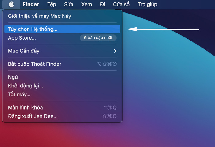 Nhấp vào biểu tượng quả táo và chọn tùy chọn hệ thống