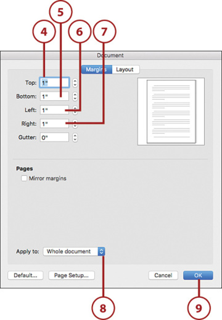 Bạn cho xong khoảng cách các lề và chọn “Whole document/Căn lề cho toàn tài liệu” và nhấn “OK” là hoàn thành