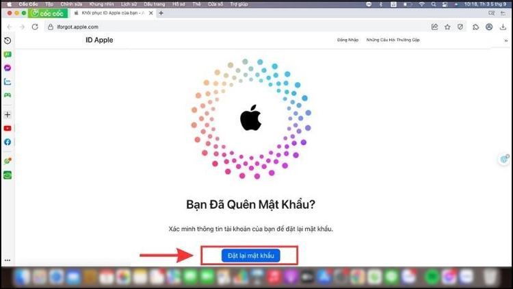 Bước 1: Truy cập địa chỉ iforgot.apple.com trên trình duyệt web của MacBook rồi chọn “Đặt lại mật khẩu”.
