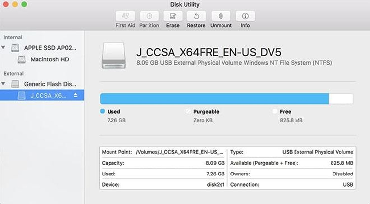 Bước 1: Truy cập “Disk Utility”, rồi chọn 1 ổ đĩa trong thư mục ‘External”.