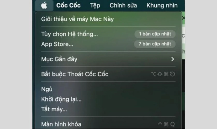 Bước 2: Nhấn vào biểu tượng quả táo trên thanh menu, rồi chọn vào mục “About This Mac/Giới thiệu về máy Mac này”.