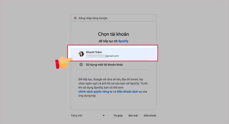 Bước 3: Bạn điên tài khoản Google của mình để đăng nhập Spotify.