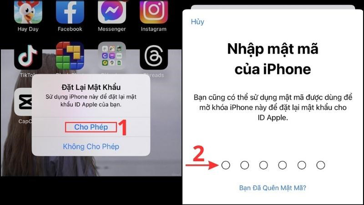 Bước 5: Trên thiết bị có đăng nhập cùng tài khoản iCloud (ví dụ điện thoại iPhone), bạn chọn “Cho phép” rồi nhập mật mã của Iphone. 