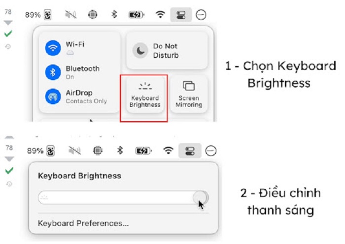 Hai thao tác đơn giản khi chỉnh độ sáng đèn bàn phím bằng Control Center 