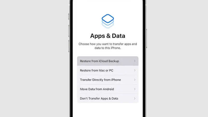 Chọn mục Restore icloud backup