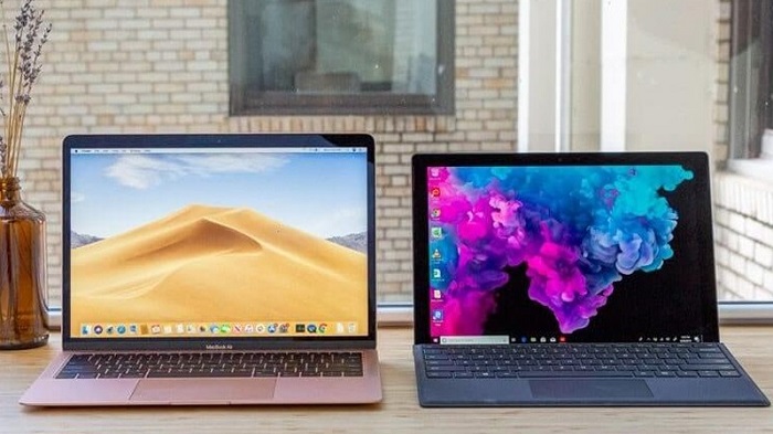 Hình ảnh thực tế MacBook Air M1 và Surface Pro 4 