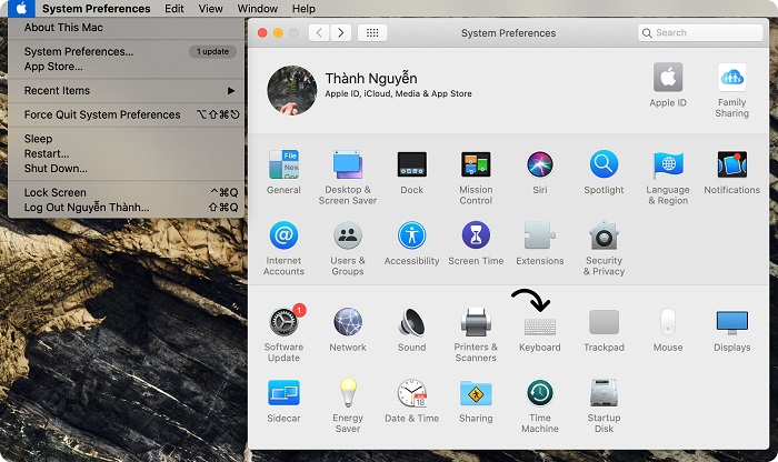 Tìm biểu tượng Keyboard tại System Preferences