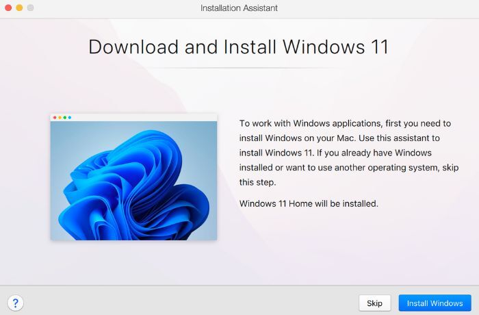 Nhấn Install Windows để tiến hành cài đặt hệ điều hành Windows vào Mac