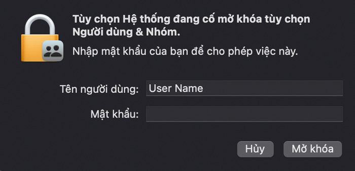 nhập mật khẩu mac để thay tên mac