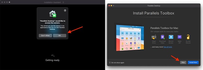 Ứng dụng yêu cầu truy cập ảnh bạn nhấn OK > Nhấn Skip để bỏ qua cài đặt Parallels Toolbox