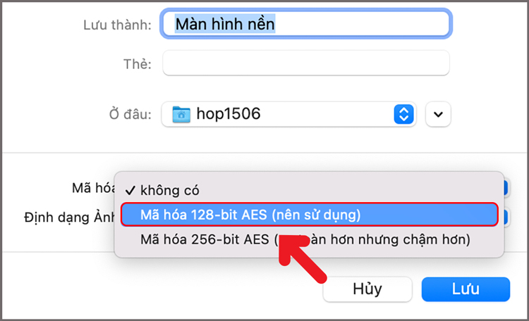 Vào mục “Mã hoá”, chọn “Mã hóa 128-bit AES (nên sử dụng)”